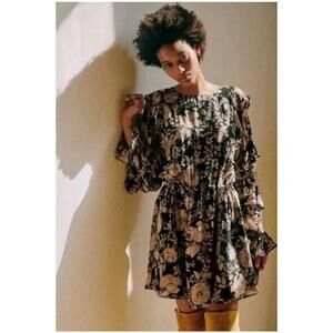 Sezane Lali Dress Black Floral Print Womens 34